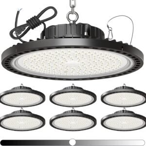 200W UFO LED High Bay Light (6 Pack) – 36000LM Super Bright, Dimmable Industrial Ceiling Light, IP65 Waterproof, 5000K White for Garage, Warehouse & Workshop