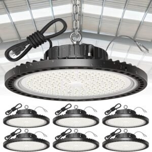 150W UFO LED High Bay Light (6 Pack) – 22500LM Super Bright, 5000K Daylight, IP65 Waterproof Industrial Ceiling Light for Garage, Warehouse & Workshop